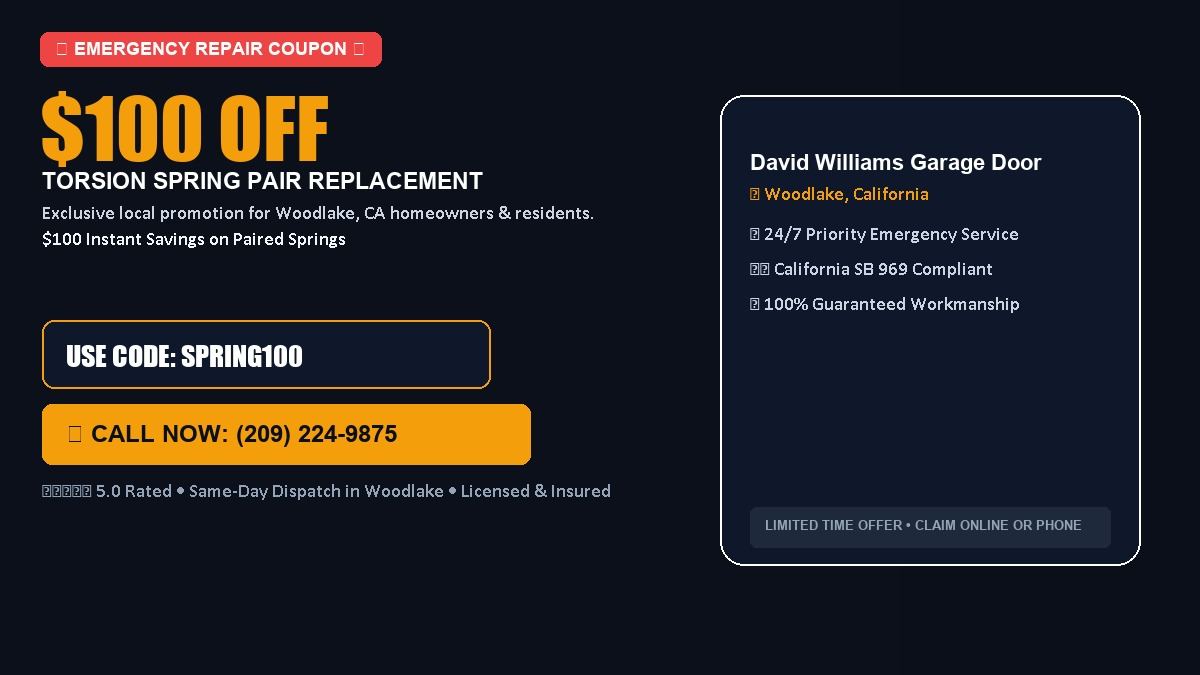 David Williams Garage Door Roller Repair $100 OFF Dual Torsion Spring Replacement in Woodlake, CA