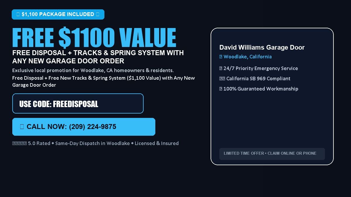 David Williams Garage Door Roller Repair FREE Haul-Away & Heavy-Duty Tracks with New Door in Woodlake, CA